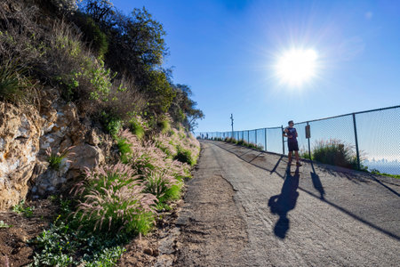 Los Angeles, FEB 2 2015 - People hiking in the Hollywood Hills trail