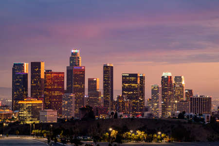 Los Angeles, JUN 28 2015 - Superb afterglow of the Los Angeles downtown skylineのeditorial素材