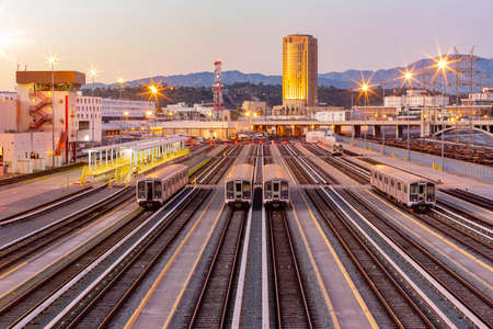 Night view of the Metro system at Los Angeles, Californiaのeditorial素材