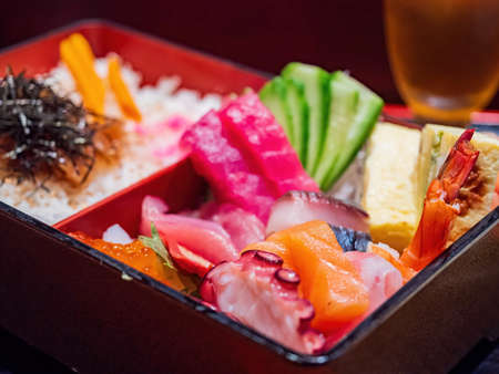 Close up shot of fresh Japanese Sushi at Dallas, Texasの写真素材