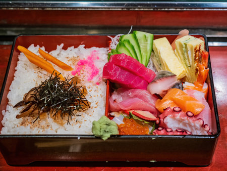 Close up shot of fresh Japanese Sushi at Dallas, Texasの写真素材