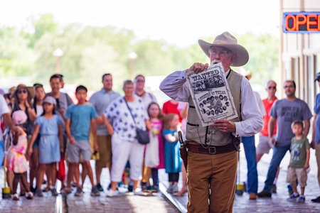 Texas, JUN 18 2022 - Afternoon view of the cowboy show in Fort Worth Stockyards Station