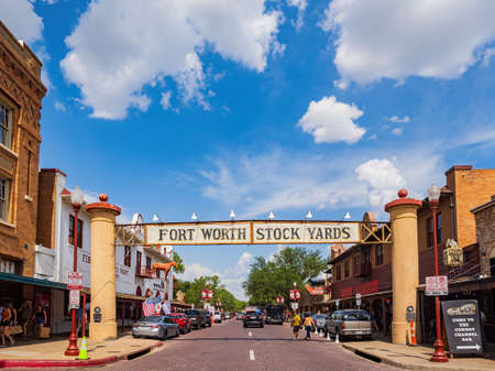 Texas, JUN 18 2022 - Banner arch of the Fort Worth Stock Yardsのeditorial素材