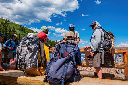 Wyoming, JUL 8 2022 - People waiting for the ship in Grand Teton National Park