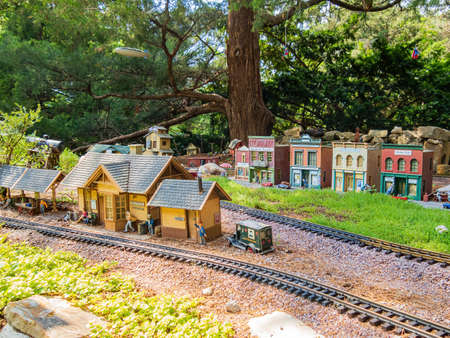 Kansas, JUL 1 2022 - Train model and town model in Botanica, The Wichita Gardensの写真素材