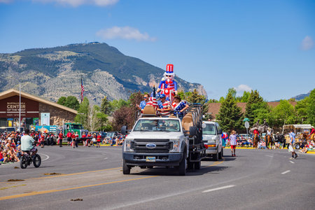 Wyoming, JUL 4 2022 - Sunny view of the famous Cody Stampede Parade