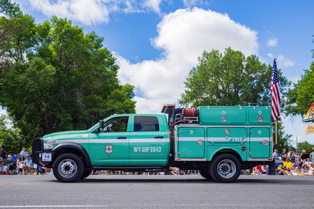 Wyoming, JUL 4 2022 - Sunny view of the famous Cody Stampede Paradeのeditorial素材