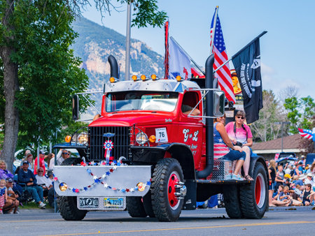 Wyoming, JUL 4 2022 - Sunny view of the famous Cody Stampede Paradeのeditorial素材