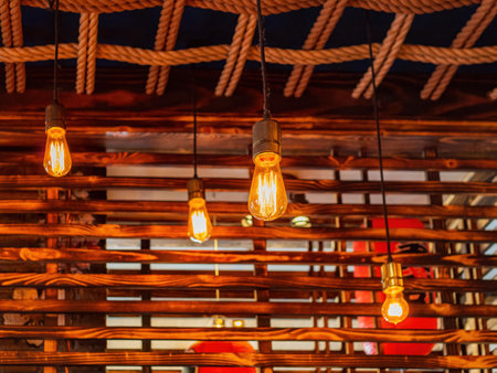Close up shot of some lamp hanging in a Japanese restaurant at Denver, Coloradoのeditorial素材