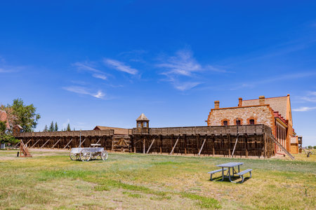 Sunny exterior view of the Wyoming Territorial Prison at Wyomingのeditorial素材