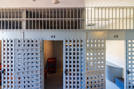 Interior view of the cell of Wyoming Territorial Prison at Wyomingのeditorial素材