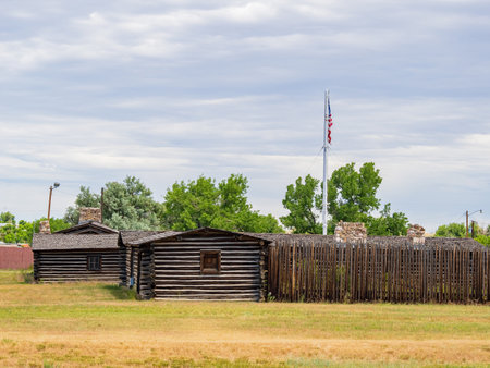 Overcast view of the Fort Caspar Museum at Wyomingのeditorial素材
