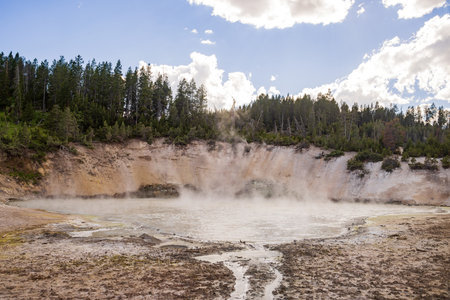Sunny view of the landscape around Mud Volcano in Yellowstone National Park at Wyoming