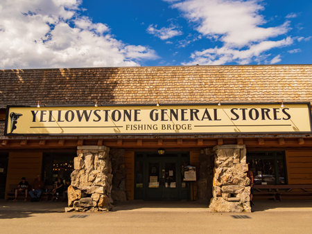 Wyoming, JUL 4 2022 - Sunny exterior view of the Yellowstone General Store