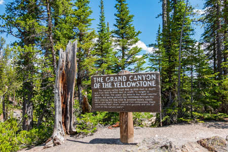Wyoming, JUL 5 2022 - Sunny view of the sign of Grand Canyon of Yellowstoneのeditorial素材