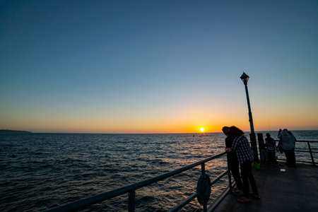 Sunset landscape of Redondo Beach at Los Angeles, Californiaの写真素材