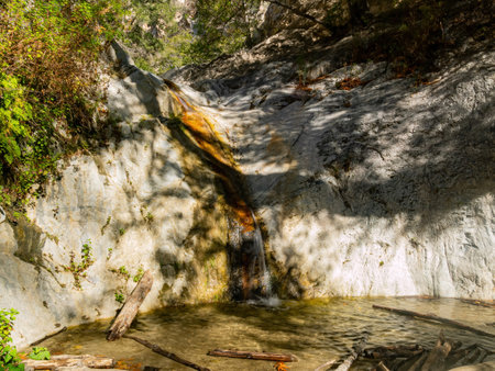 Sunny view of the beautiful Switzer Falls Trail at Los Angeles, Californiaの写真素材