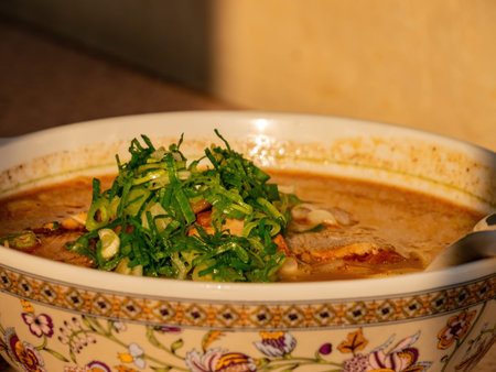 Close up shot of fish soup at Kyoto
