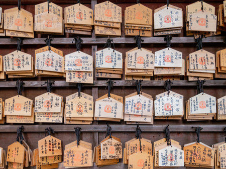 Kyoto, NOV 17 2013 - Close up shot of wooden wish plateのeditorial素材