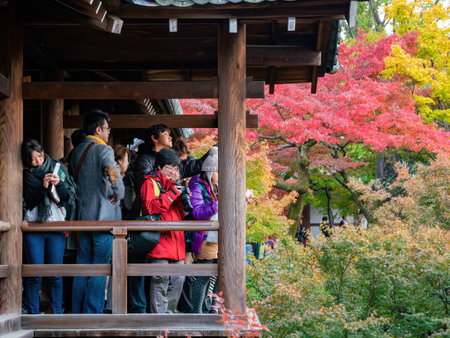 Kyoto, NOV 17 2013 - Overcast view of the fall color of Tofukuji Templeのeditorial素材