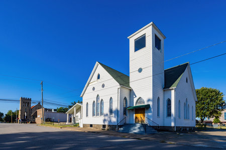 Arkansas, OCT 1 2022 - Sunny exterior view of the First Christian Churchのeditorial素材