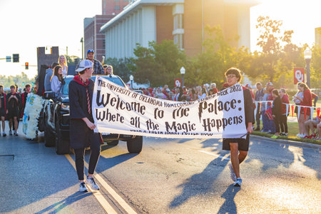 Oklahoma, OCT 15 2022 - Student walking in Homecoming paradeのeditorial素材