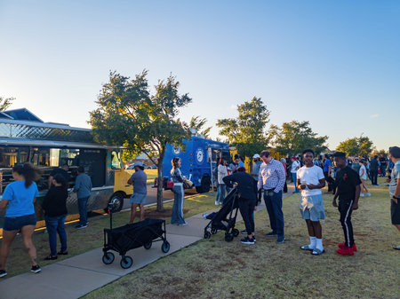 Oklahoma, OCT 11 2022 - Afternoon view of a free food truck event in a community