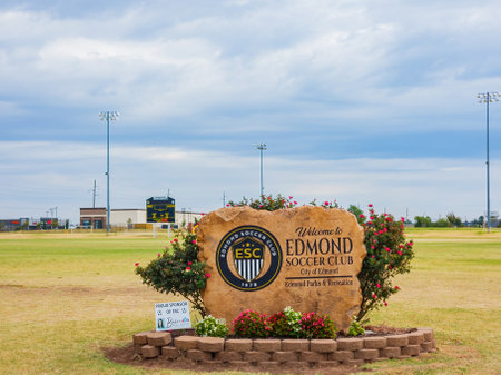Oklahoma, OCT 9 2022 - Overcast view of the sign of Edmond Soccer Clubのeditorial素材
