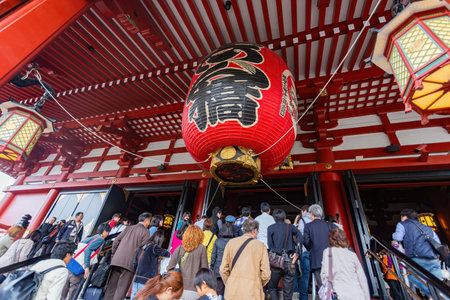 Tokyo, APR 6 2013 - Overcast view of the Senso-ji Main Hallのeditorial素材