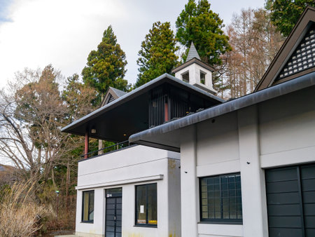 Tokyo, APR 3 2013 - Modern building in the Kawaguchiko Tenjozan Parkのeditorial素材