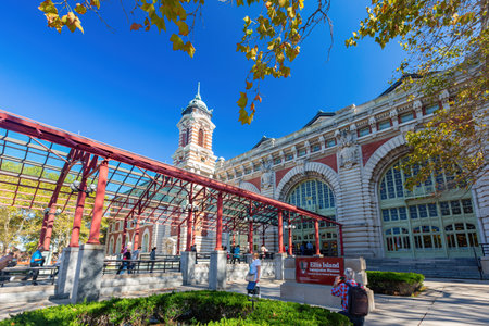 New York, SEP 17 2014 - Exterior view of the Ellis Island Immigrant Buildingのeditorial素材
