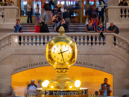 New York, SEP 16 2014 - Close up shot of a golden clock in the famous Grand Central Terminalのeditorial素材