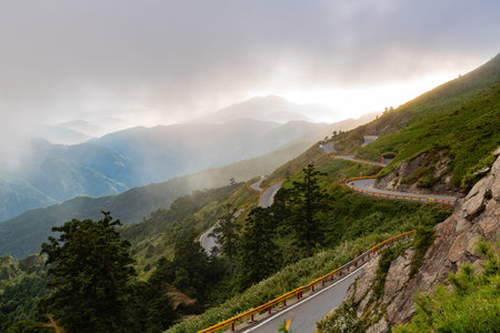 Sunset landscape of the Hehuanshan mountain at Taiwanの写真素材