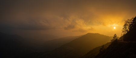 Sunset landscape of the Hehuanshan mountain at Taiwanの写真素材