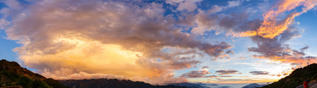 Sunset landscape of the Hehuanshan mountain at Taiwanの写真素材