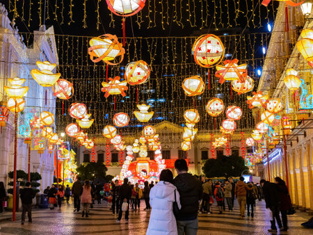 Macau, FEB 9 2013 - Night view of the Senado Squareのeditorial素材