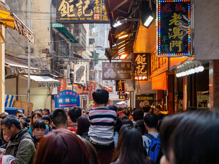 Macau, FEB 12 2013 - Many people walking near the Company Of Jesus Squareのeditorial素材