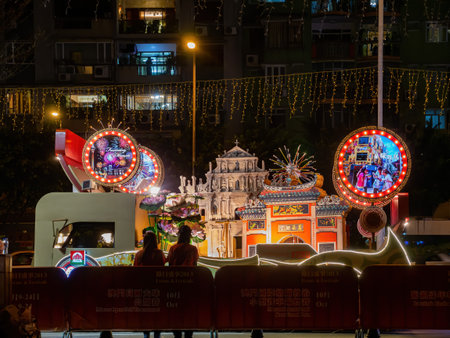 Macau, FEB 12 2013 - Night view of the Macau Chinese New Year Parade