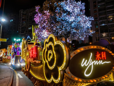 Macau, FEB 12 2013 - Night view of the Macau Chinese New Year Paradeのeditorial素材