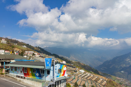 Taiwan, JAN 26 2013 - High angle view of country side landscape of Nantouのeditorial素材