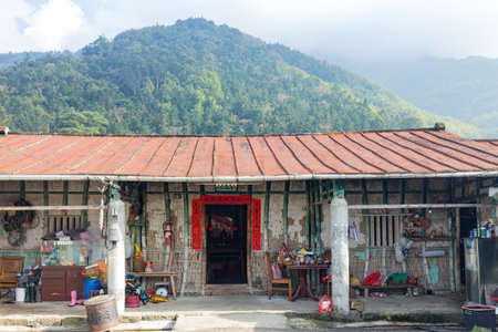 Taiwan, JAN 27 2013 - Sunny view of a traditional wooden residence buildingのeditorial素材
