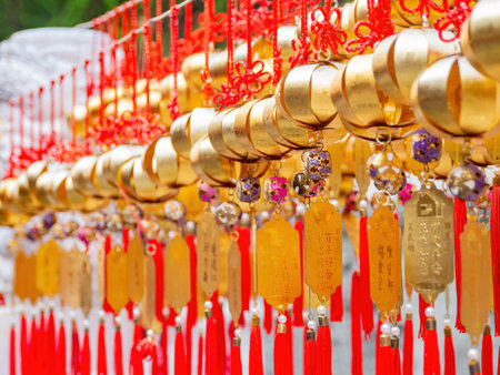 Taiwan, MAR 23 2013 - Close up shot of many wish lantern hanging in the Wenwu Templeのeditorial素材