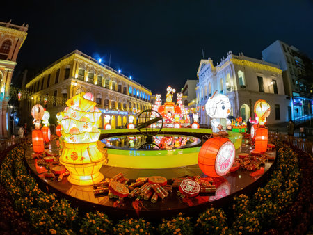 Macau, FEB 10 2013 - Night view of the Senado Squareのeditorial素材
