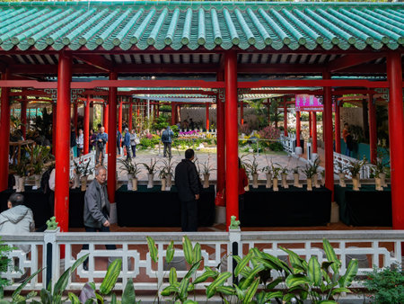 Macau, FEB 12 2013 - Sunny view of the Pavilion of the Lou Lim Ieoc Gardenのeditorial素材
