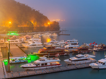 Taiwan, MAR 23 2013 - Night Beautiful landscape of the sunmoon lakeのeditorial素材
