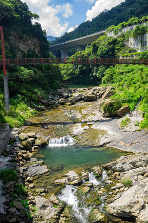 Sunny view of the Danlan Suspension Bridge at Taiwan