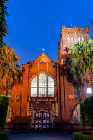 Taiwan, OCT 2 2010 - Night view of the historical Chi-Nan Presbyterian Churchのeditorial素材