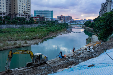 Taiwan, OCT 31 2010 - Sunset view of the Jingmei Bridgeのeditorial素材