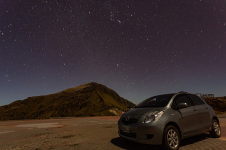 Taiwan, JAN 18 2013 - Night starry landscape of the Hehuanshan mountainのeditorial素材