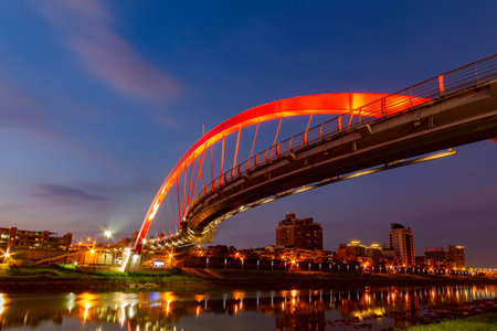 Taiwan, JUL 2 2010 - Twilight view of the landscape of Rainbow Bridgeのeditorial素材